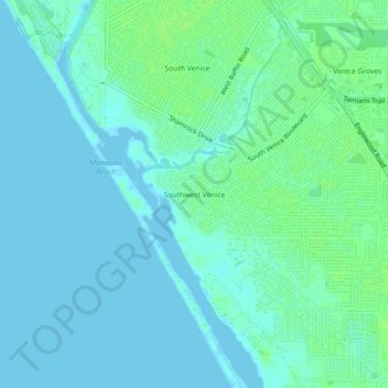 Mapa topográfico Southwest Venice, altitude, relevo