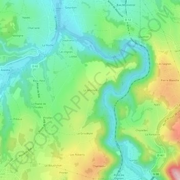 Mapa topográfico Le Monteil, altitude, relevo