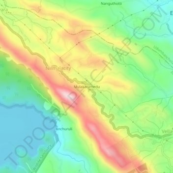 Mapa topográfico Mulakaramedu, altitude, relevo
