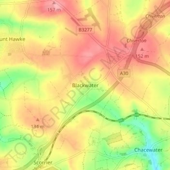 Mapa topográfico Blackwater, altitude, relevo