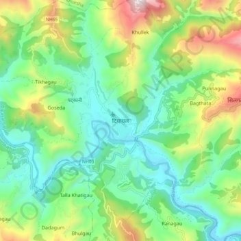 Mapa topográfico Dipayal, altitude, relevo