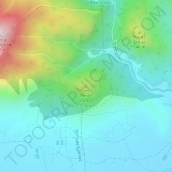 Mapa topográfico Punta Perd'e Cerbu, altitude, relevo