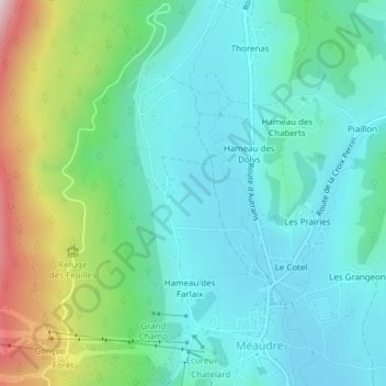 Mapa topográfico Prairie de Cochet, altitude, relevo