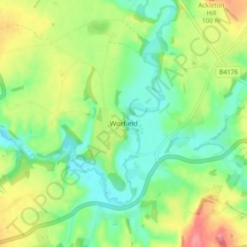 Mapa topográfico Worfield, altitude, relevo