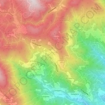 Mapa topográfico Cireglio, altitude, relevo