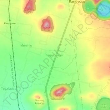 Mapa topográfico Tegalbangsri, altitude, relevo