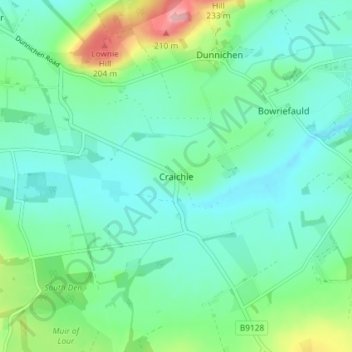 Mapa topográfico Craichie, altitude, relevo