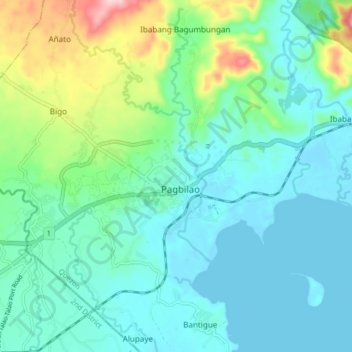Mapa topográfico Pagbilao, altitude, relevo