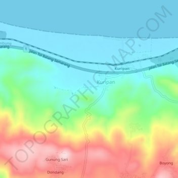 Mapa topográfico Kuripan, altitude, relevo