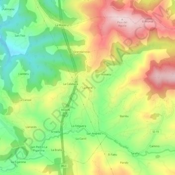 Mapa topográfico La Peral, altitude, relevo