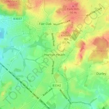 Mapa topográfico Horton Heath, altitude, relevo