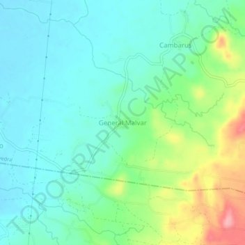 Mapa topográfico General Malvar, altitude, relevo