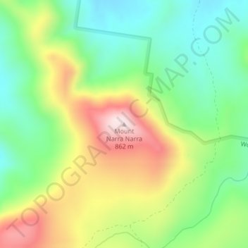 Mapa topográfico Mount Narra Narra, altitude, relevo