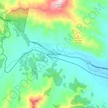 Mapa topográfico Murrurundi, altitude, relevo
