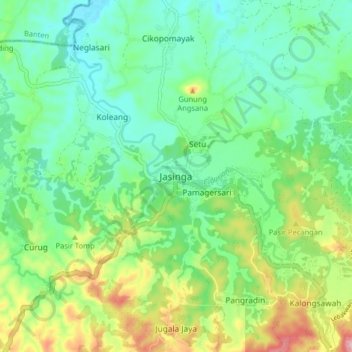 Mapa topográfico Jasinga, altitude, relevo