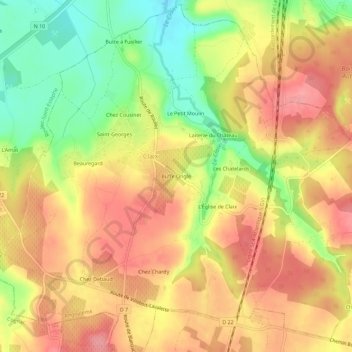 Mapa topográfico Buffe Ongle, altitude, relevo