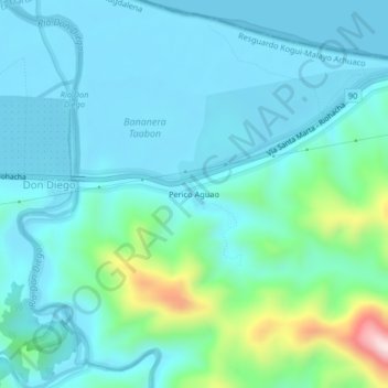 Mapa topográfico Perico Aguao, altitude, relevo