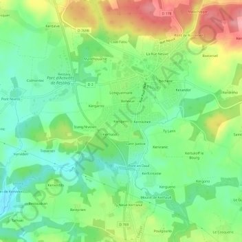 Mapa topográfico Kerspern, altitude, relevo