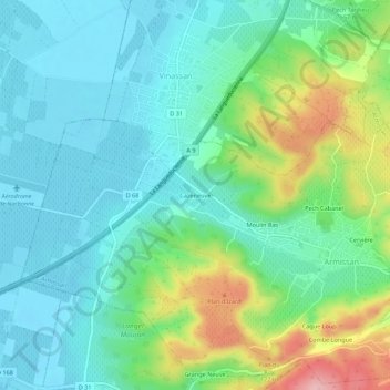 Mapa topográfico Cazeneuve, altitude, relevo