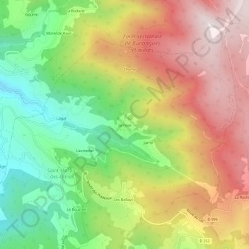 Mapa topográfico Jarroux, altitude, relevo