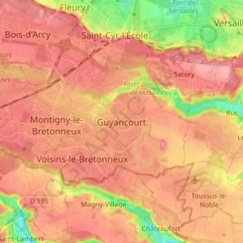 Mapa topográfico Guyancourt, altitude, relevo