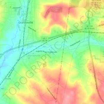 Mapa topográfico Stiefeltown, altitude, relevo