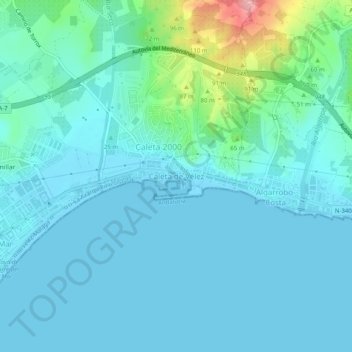 Mapa topográfico Caleta de Vélez, altitude, relevo