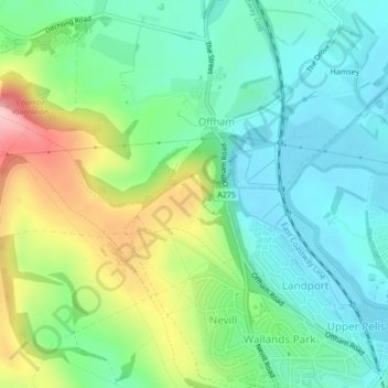 Mapa topográfico Offham Hill, altitude, relevo