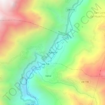 Mapa topográfico Autisha, altitude, relevo