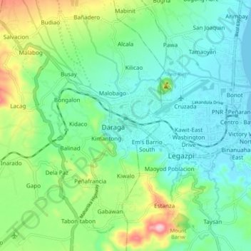 Mapa topográfico Daraga, altitude, relevo