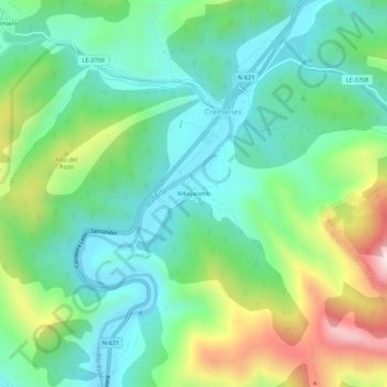 Mapa topográfico Villayandre, altitude, relevo