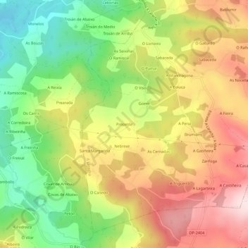 Mapa topográfico Propeste, altitude, relevo
