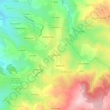 Mapa topográfico La Coissière, altitude, relevo