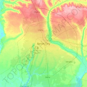 Mapa topográfico Benin City, altitude, relevo