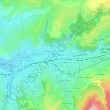 Mapa topográfico Cité aux Trois Ponts, altitude, relevo