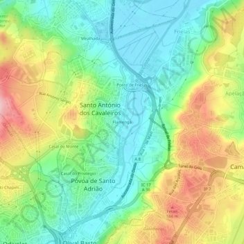 Mapa topográfico Flamenga, altitude, relevo