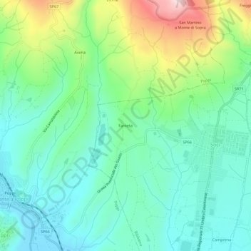 Mapa topográfico Farneta, altitude, relevo