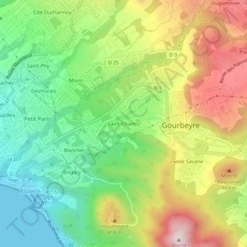 Mapa topográfico Saint-Charles, altitude, relevo