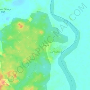 Mapa topográfico El Guamo, altitude, relevo