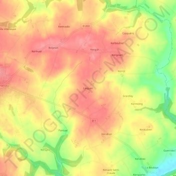 Mapa topográfico Linguen, altitude, relevo