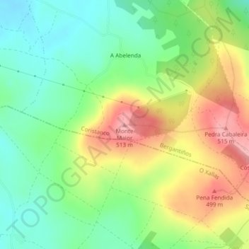 Mapa topográfico Monte Maior, altitude, relevo