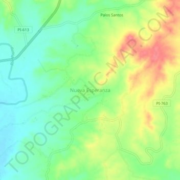 Mapa topográfico Nueva Esperanza, altitude, relevo
