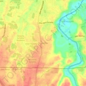 Mapa topográfico Suradita, altitude, relevo