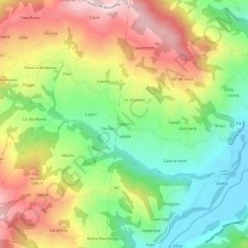 Mapa topográfico Pastori, altitude, relevo