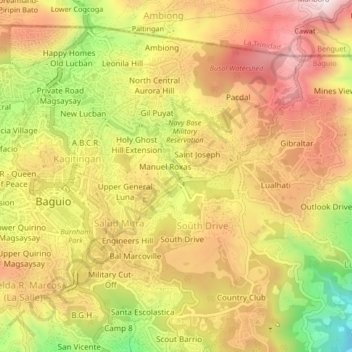 Mapa topográfico Manuel Roxas, altitude, relevo