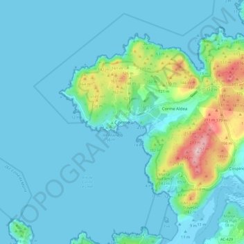Mapa topográfico Corme, altitude, relevo