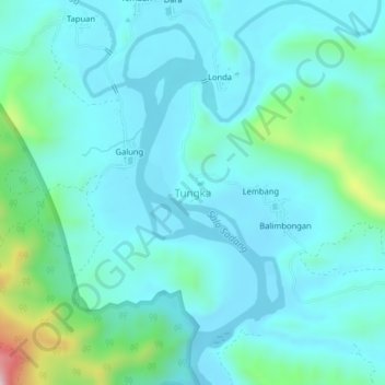Mapa topográfico Tungka, altitude, relevo
