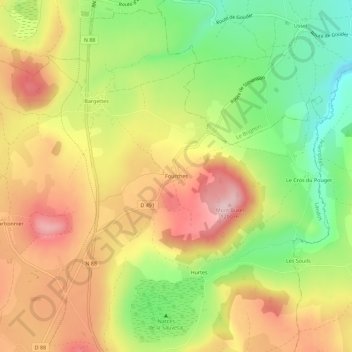 Mapa topográfico Fourches, altitude, relevo