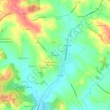 Mapa topográfico La Tuilerie, altitude, relevo