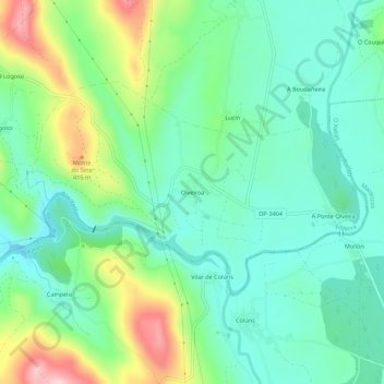Mapa topográfico Olveiroa, altitude, relevo